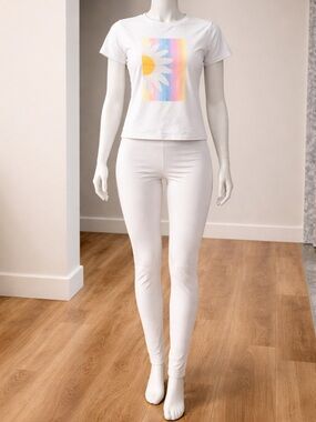 White Ribbed High-Waist Leggings - White